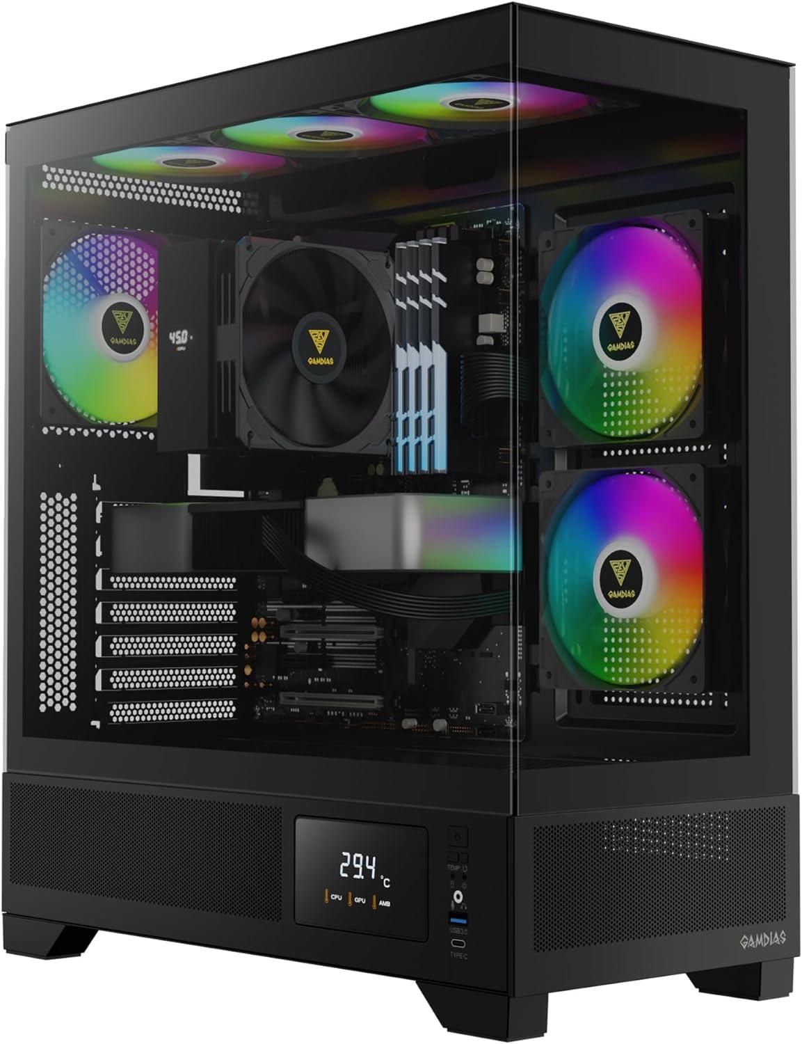 Gabinete Gamer Gamdias Atlas M1, Mid-Tower, Vidro Temperado, Monitor de Status, sem Fonte, com 3 Fans