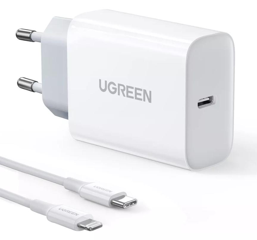 Carregador USB-C UGREEN 20W + Cabo Mfi PD Fast Charger - 1 Metro