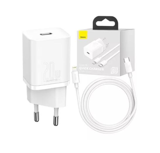 Kit Carregador de Parede Baseus Super Si Quick Charger 20W com Cabo Tipo C para LIGHTNING–CCSP070002