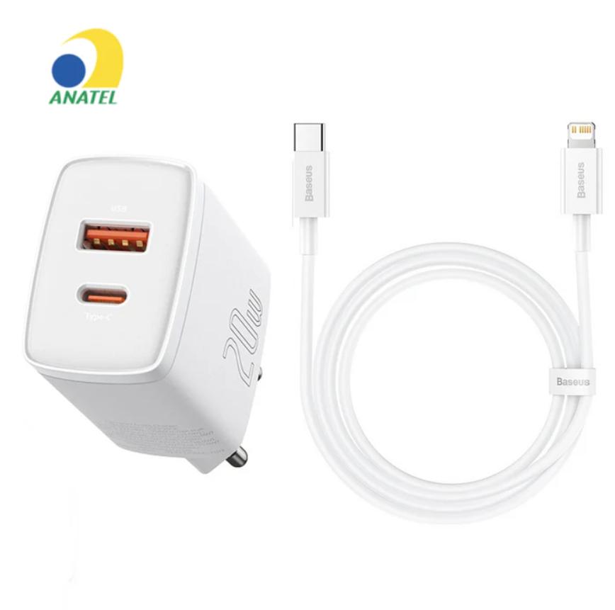 Kit Carregador de Parede Baseus Duplo Compact 20W com Cabo Lightning de 1m - CCXJ000202