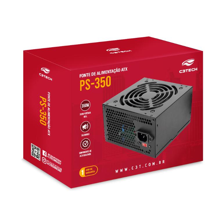 Fonte ATX 350W PS-350BK Preta sem Cabo C3Tech