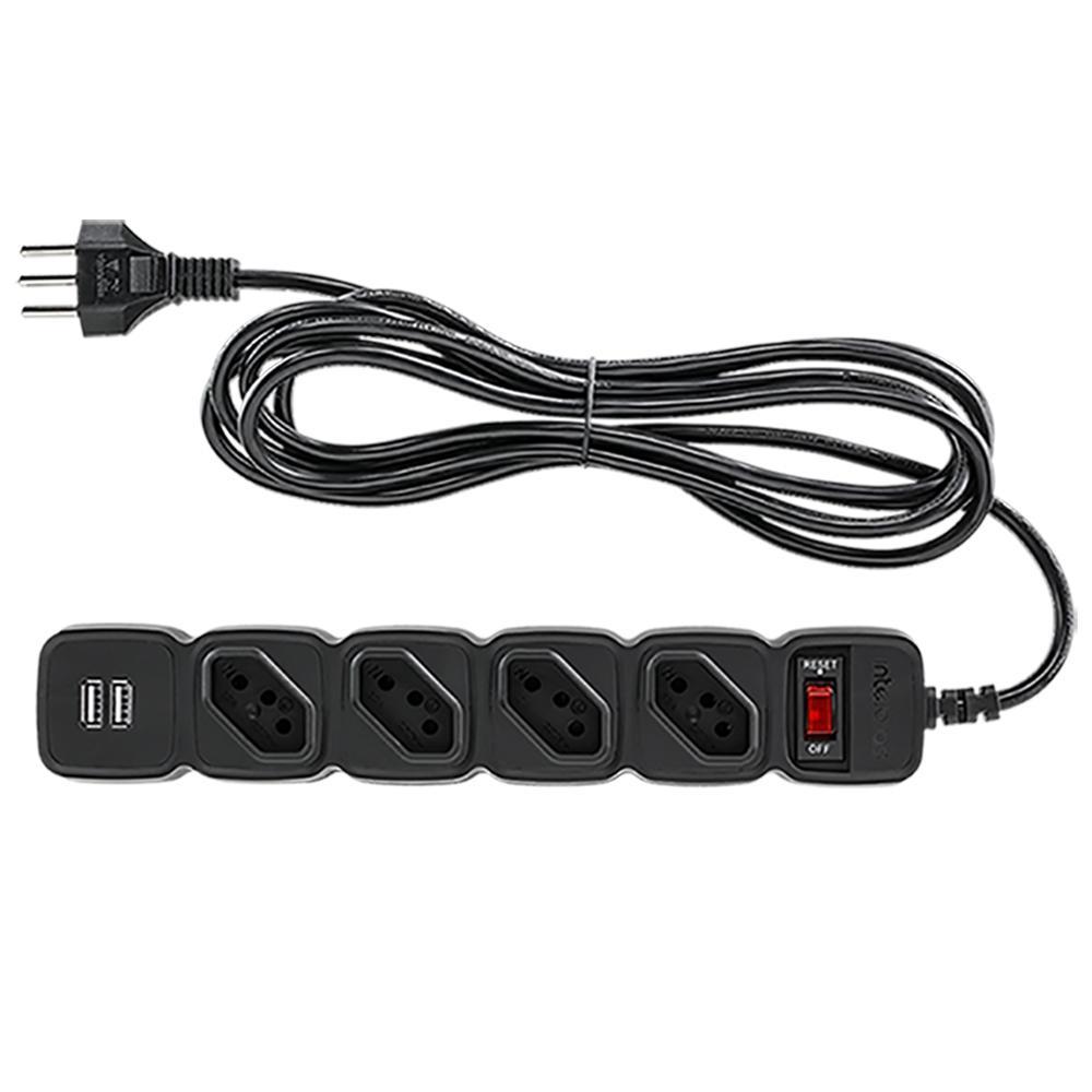Filtro de Linha Intelbras Epe 204 Pt 4 Tomadas Bivolt 10A + 2 USB-a 1m Preto