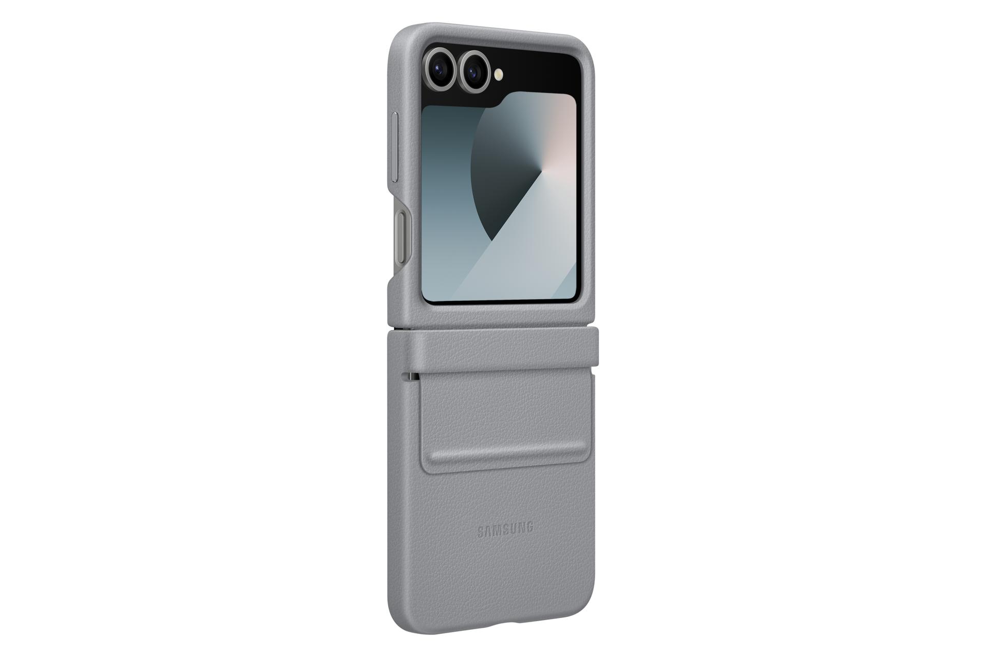 Capa Protetora Couro Flap Galaxy Z FLIP6 Cinza