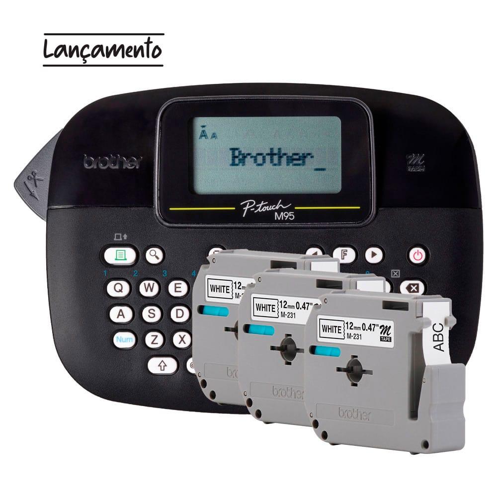 Rotulador Eletrônico Portátil com 3 Fitas Preto PTM95BKBP - Brother