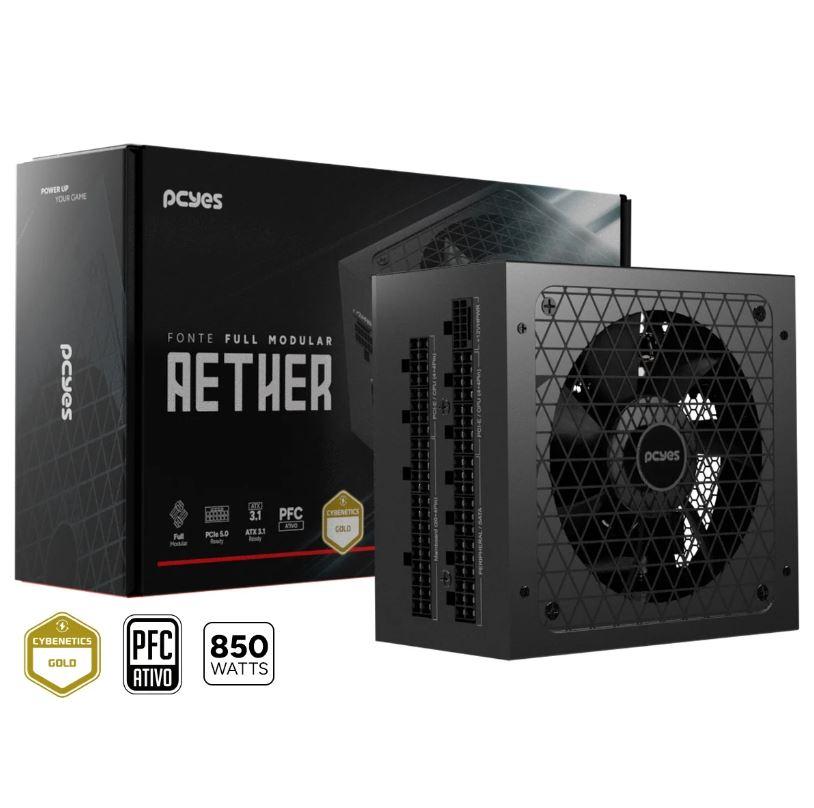 Fonte ATX 850W Cybernetics Gold PCYes Aether Full Modular PCI-e 5.0 ATX 3.1 Garantia 5 Anos