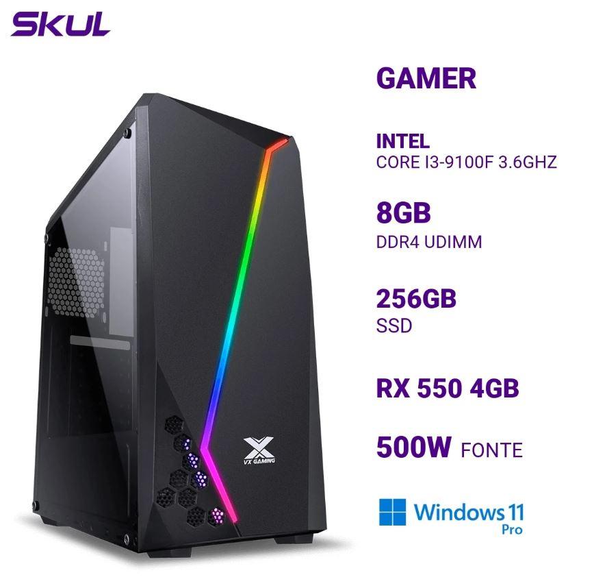 Desktop Gamer SKUL 3000 i3-9100F 8GB DDR4 256GB SSD Radeon RX 550 4GB Windows 11 Pro