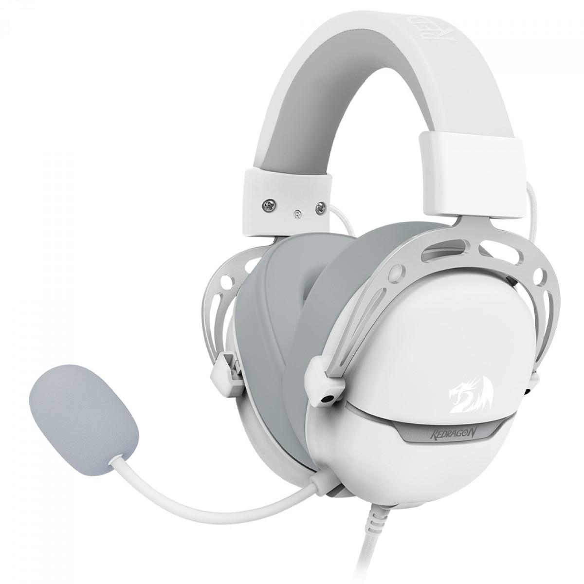 Headset Gamer Redragon Aurora Branco, USB, Drives 40mm, Surround 7.1, Preto