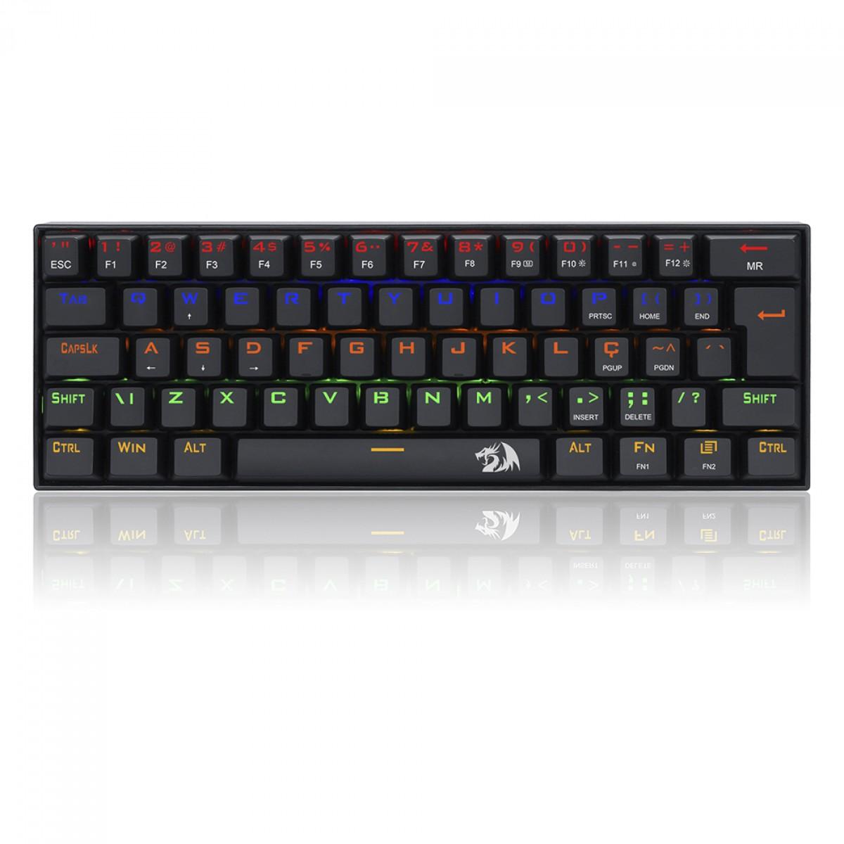 Teclado Gamer Mecânico Redragon Lakshmi, Rainbow, Switch Black, ABNT2, 60%