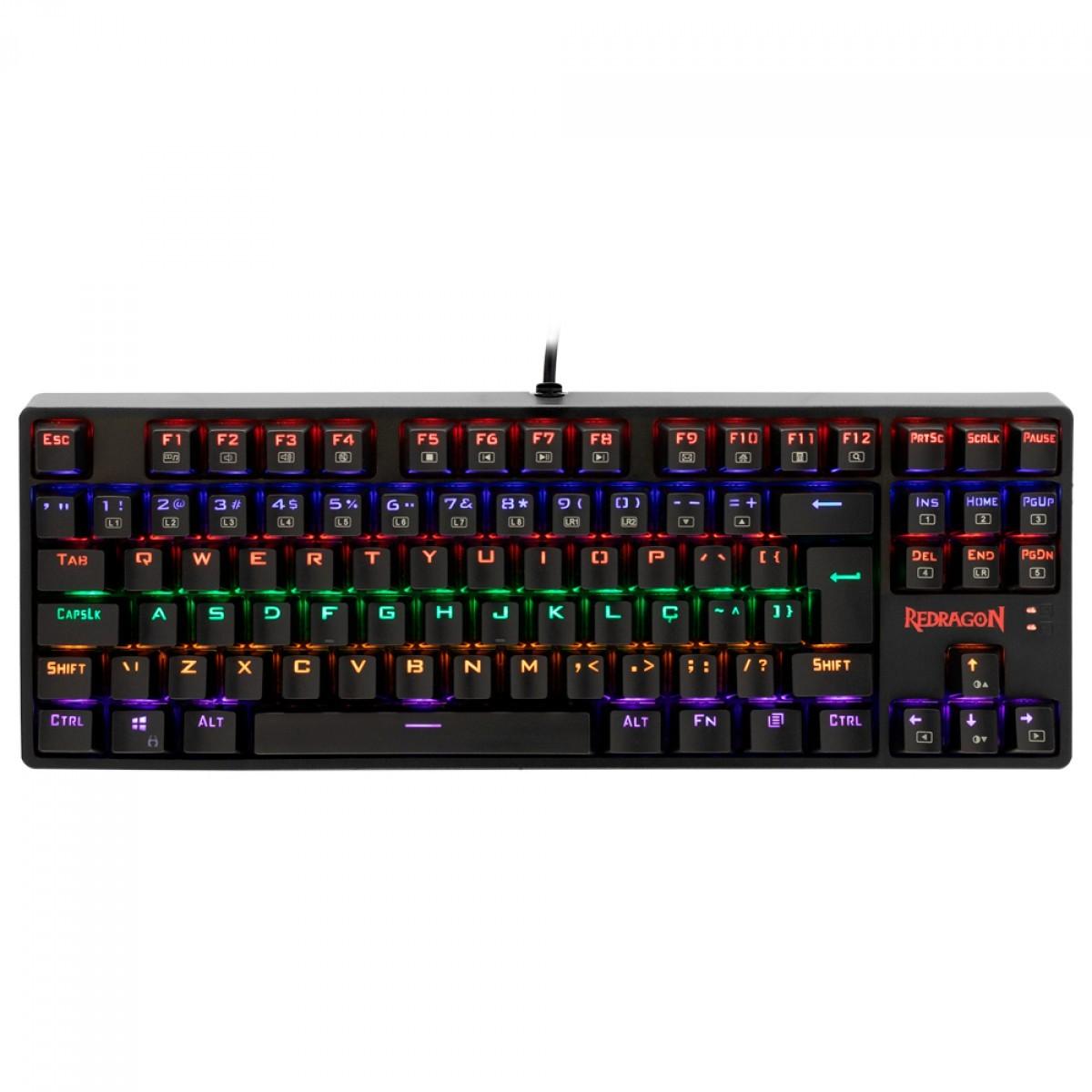 Teclado Gamer Mecânico Redragon Daksa Rainbow, Switch Brown, ABNT, Black
