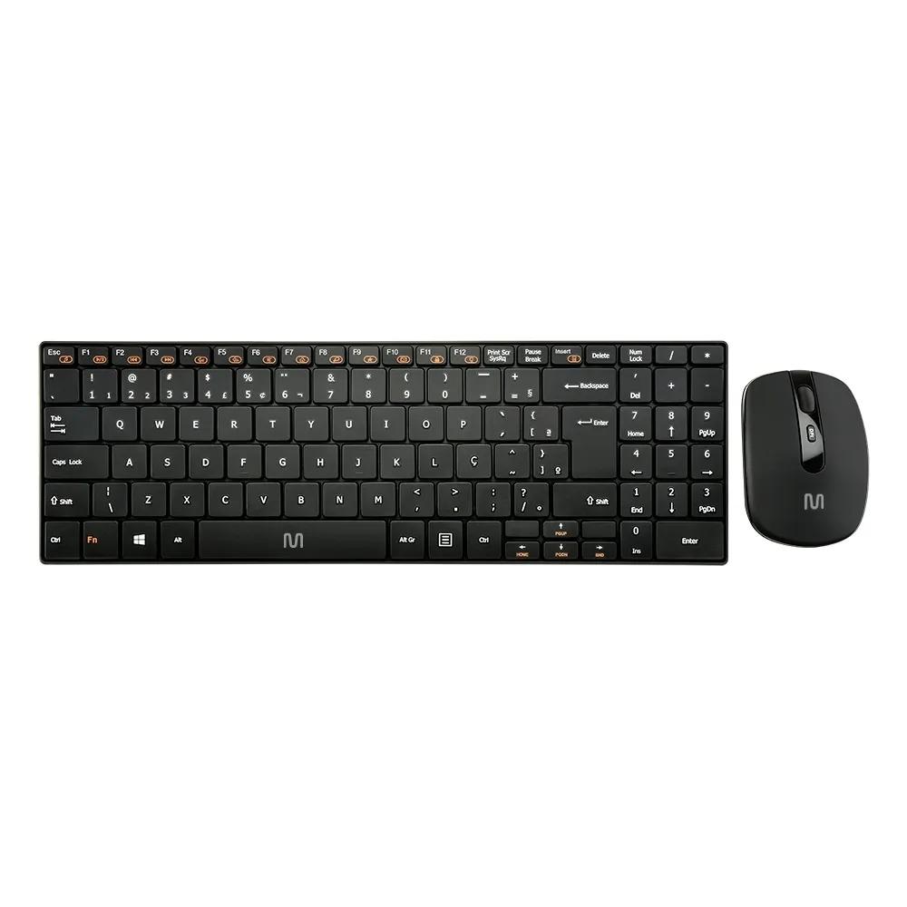 Teclado e Mouse sem Fio Multilaser CS900, Slim, USB, DPI Ajustavel, Preto, TC202