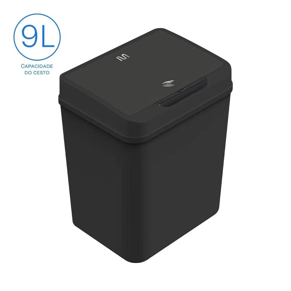 Lixeira Preto, Multilaser, Automática, 9L, com Sensor de Aproximação, EI080