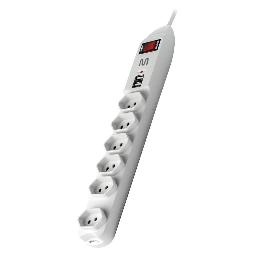 Filtro de Linha, Multilaser, 6 Tomadas e 2 Entradas USB Bivolt, Branco, WI251