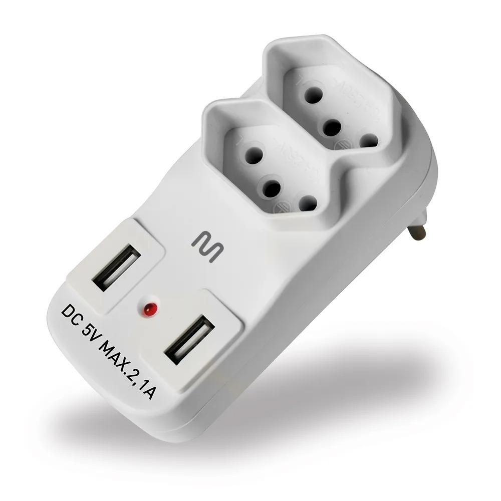 Adaptador de Tomada Multilaser, 2 Saidas 2P+T, com 2 Portas USB 2,1A, WI331