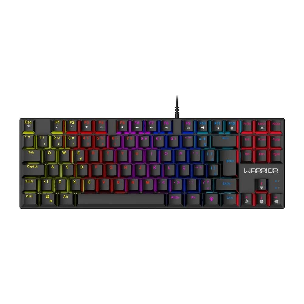 Teclado Gamer Mecânico com Fio Warrior Royal Cross, Tkl, Blue Switch, ABNT2, RGB Preto, TC312