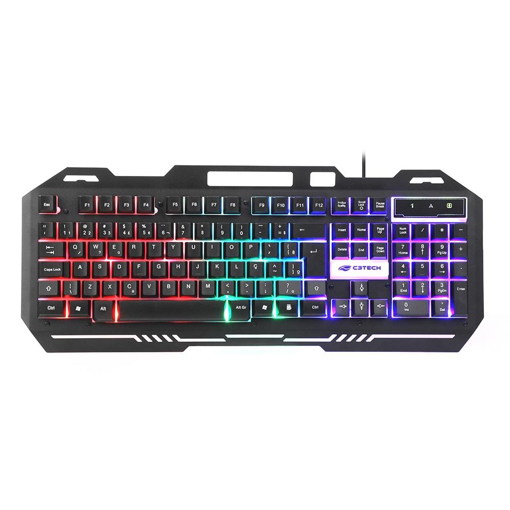 Teclado Gamer com Fio USB USB, KG-40BK, Membrana, Iluminação Multicores, C3Tech