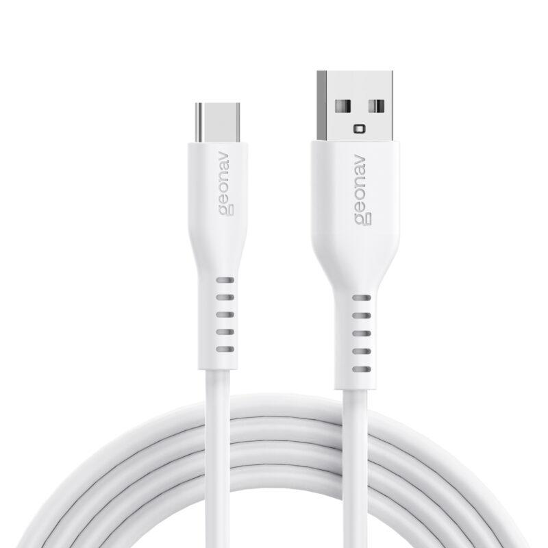 Cabo Geonav USB-a para USB-C, em Silicone, na Cor Branca, 1,5 Metros, ESC05SWT