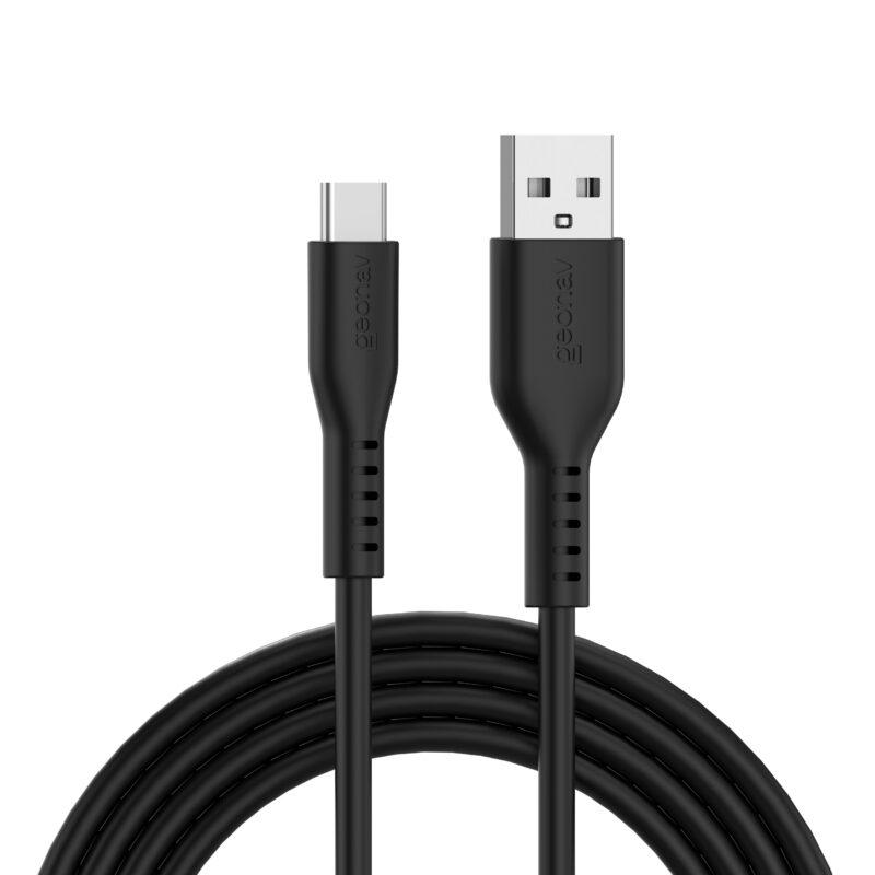 Cabo Geonav USB-a para USB-C, em Silicone, na Cor Preta, 1,5 Metros, ESC05SBK