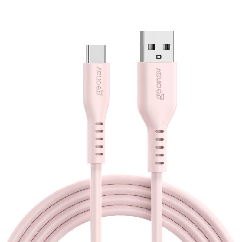 Cabo Geonav USB-a para USB-C, em Silicone, na Cor Rosa, 1,5 Metros, ESC05SPK