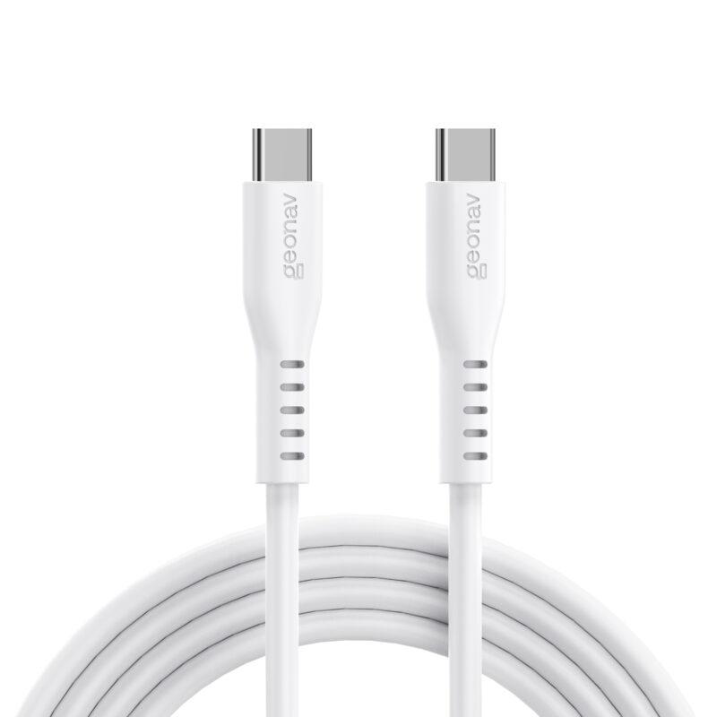 Cabo Geonav USB-C para USB-C, em Silicone, na Cor Branca, 1,5 Metros, ESC06SWT