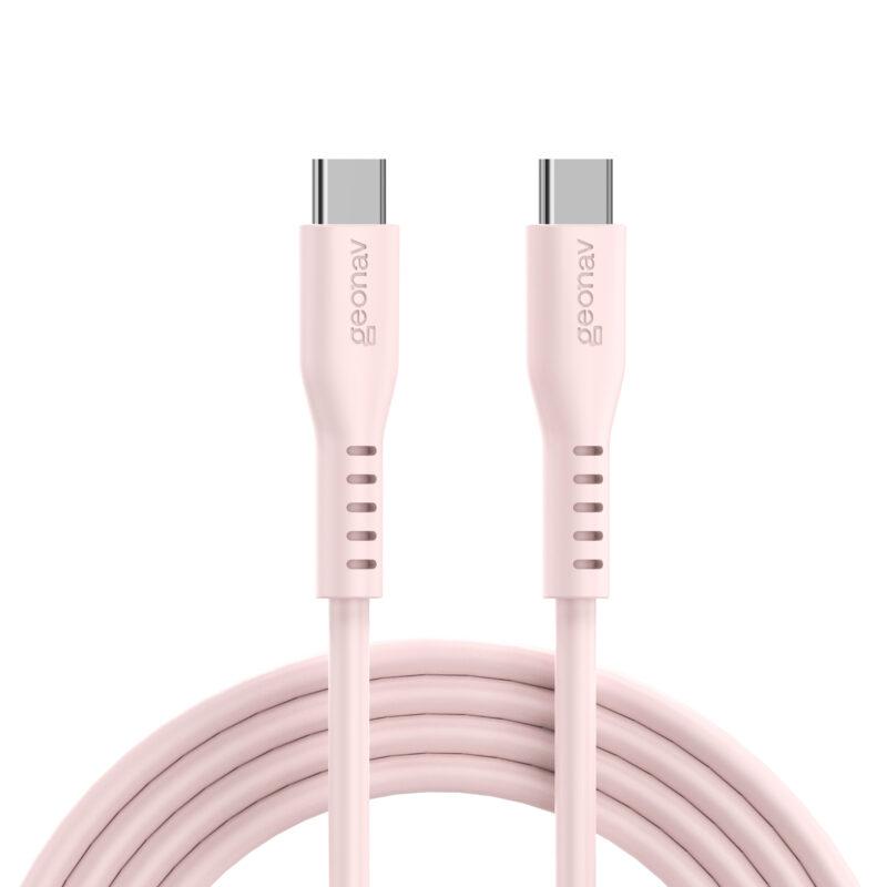 Cabo Geonav USB-C para USB-C, em Silicone, na Cor Rosa, 1,5 Metros, ESC06SPK