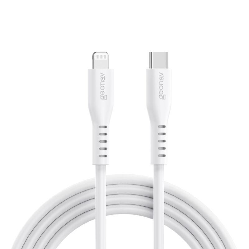 Cabo Geonav USB-C para Lightning, em Silicone, na Cor Branca, 1,5 Metros, Eslicswt