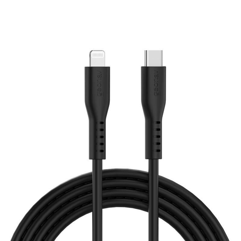 Cabo Geonav USB-C para Lightning, em Silicone, na Cor Preta, 1,5 Metros, Eslicsbk