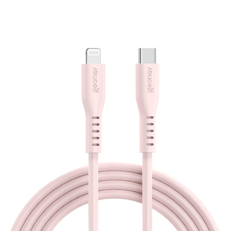 Cabo Geonav USB-C para Lightning, em Silicone, na Cor Rosa, 1,5 Metros, Eslicspk
