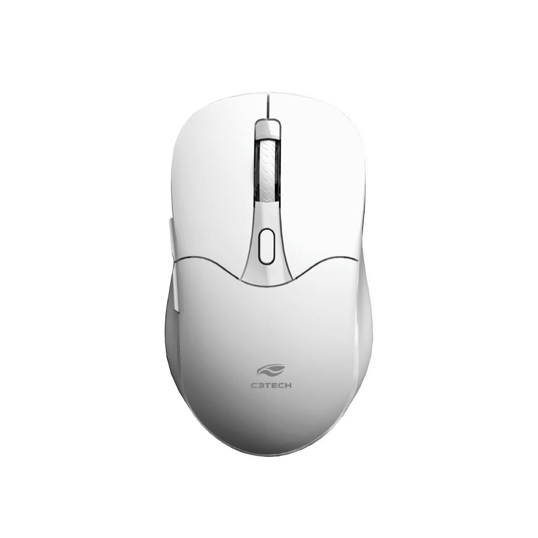 Mouse sem Fio Bluetooth C3 Tech M BT60WH Branco, Recarregavel, Dual Mode, USB 2.4GHz