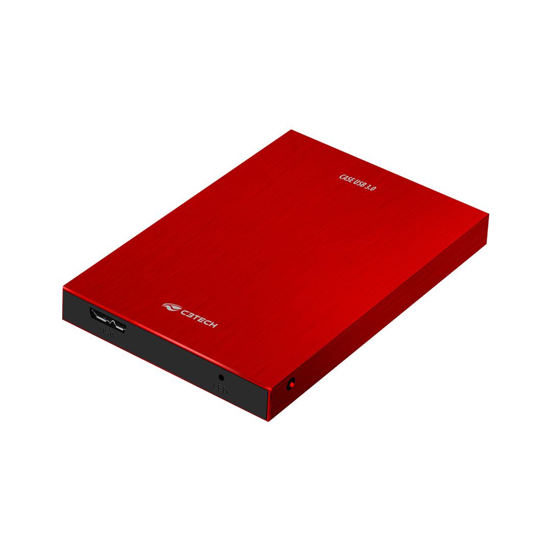 Case Externo para HD/SSD C3Tech, 2,5, USB 3.0, Ch 400RD, Gaveta, Vermelho