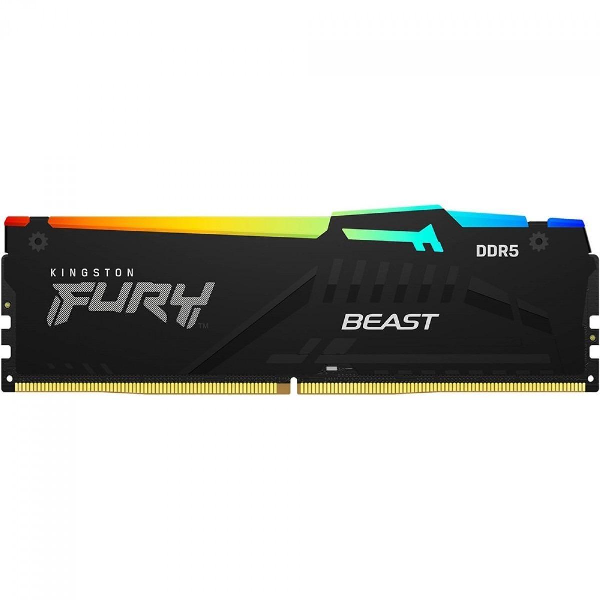 Memória 16GB DDR5 5200MHz Kingston Fury Beast RGB para Desktop - Preta