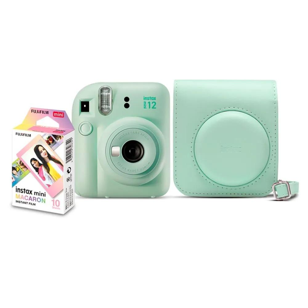 Kit Câmera Instax Mini 12 Verde + Pack 10 Filmes Macaron + Bolsa