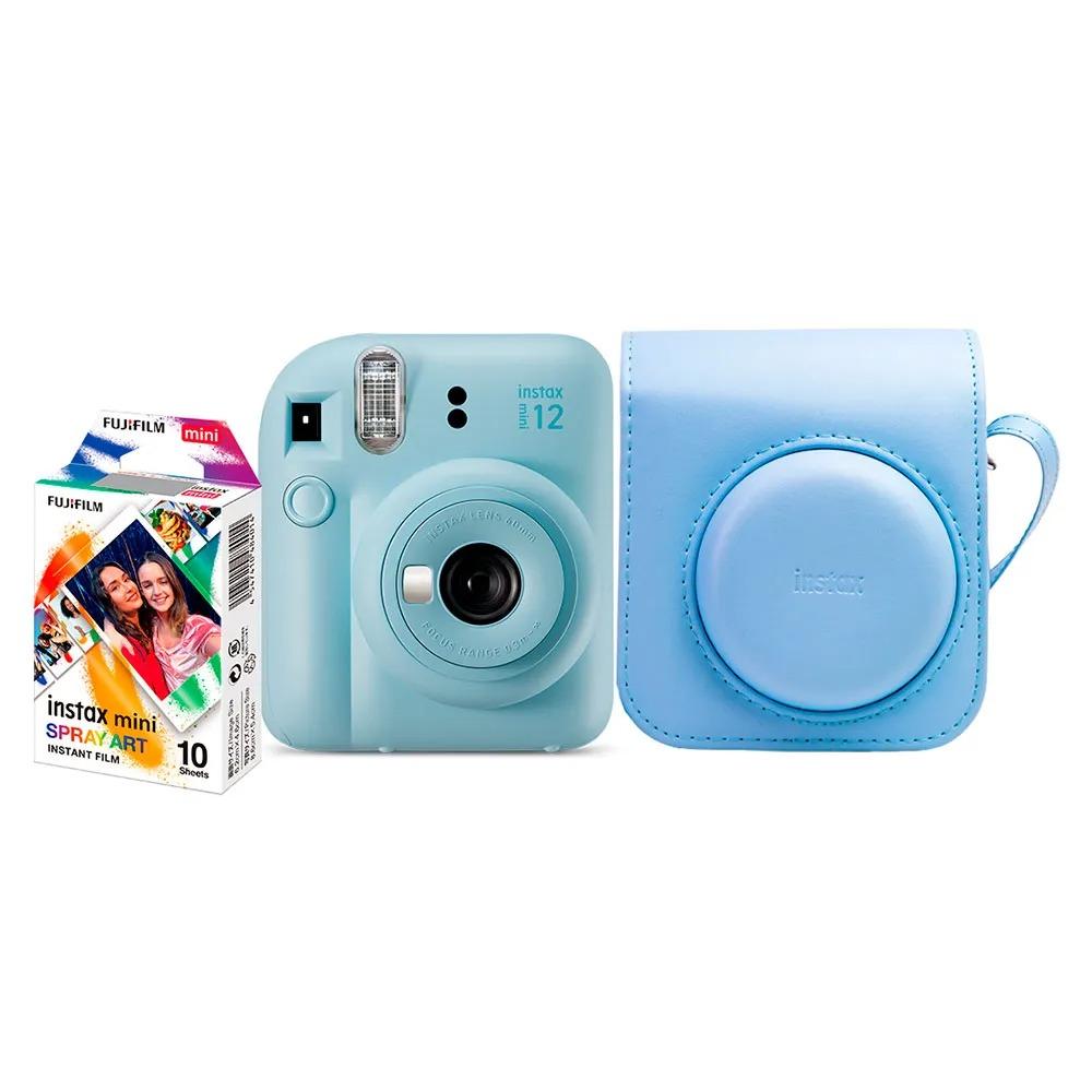 Kit Câmera Instax Mini 12 Azul + Pack 10 Filmes Spray Art + Bolsa