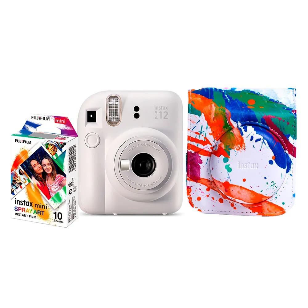 Kit Câmera Instax Mini 12 Branca + Pack 10 Filmes Spray Art + Bolsa