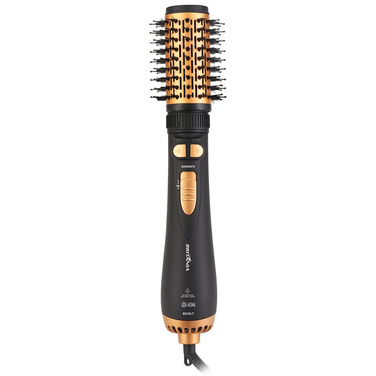 Escova Rotativa Secadora Britânia BER20PD com 3 Temperaturas Bivolt – Preta/Dourada