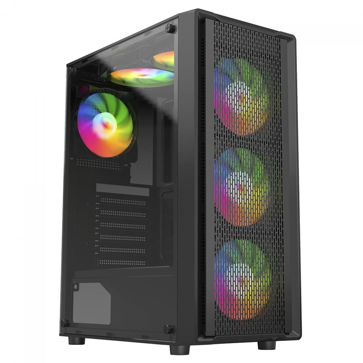 Gabinete Gamer Liketek Storm RGB, Mid-Tower, Vidro Temperado, com 4 Fans RGB, sem Fonte - Preto