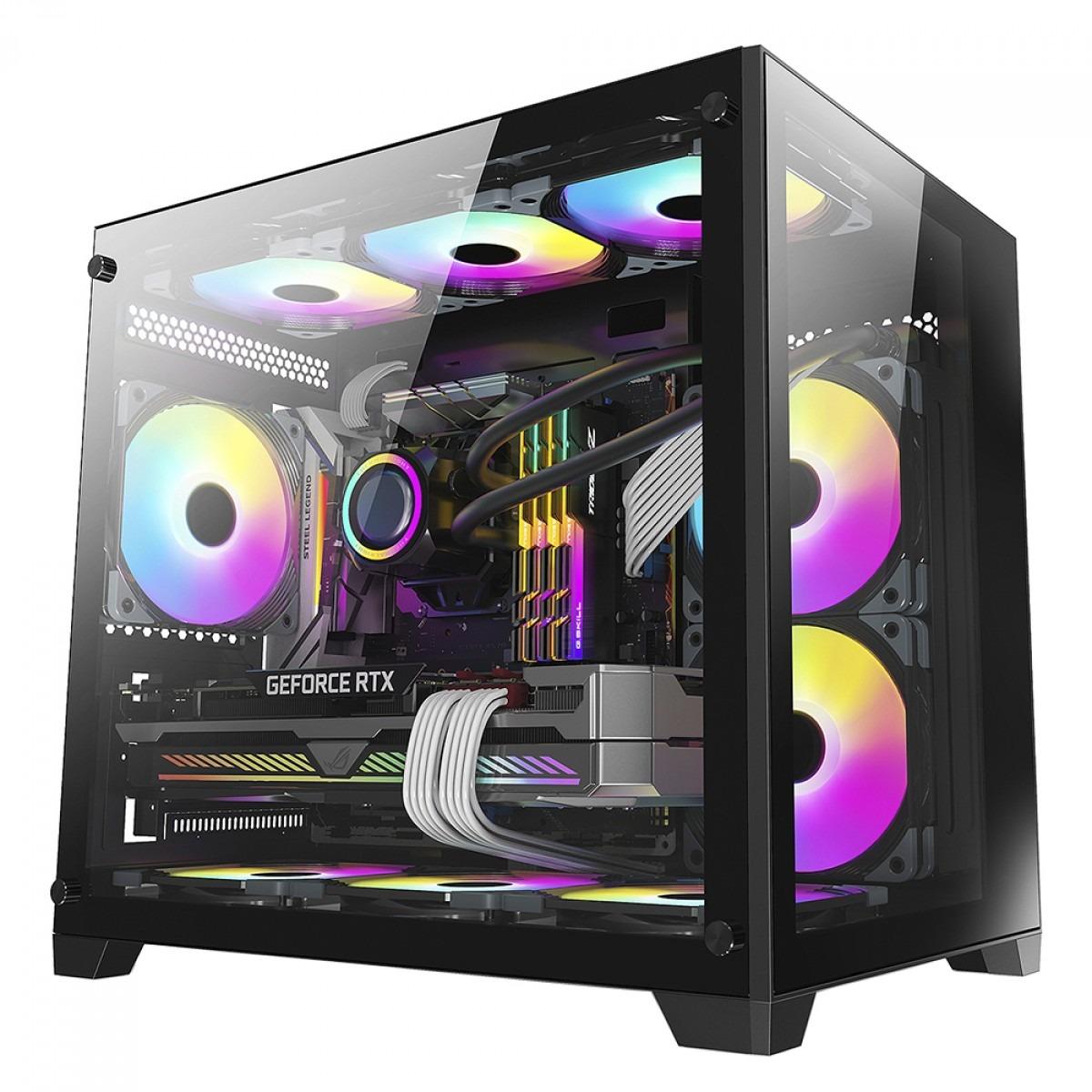 Gabinete Gamer Liketec Cube Kirra RGB, Mid-Tower, Vidro Temperado, sem Fonte, com 4 Fans, Preto