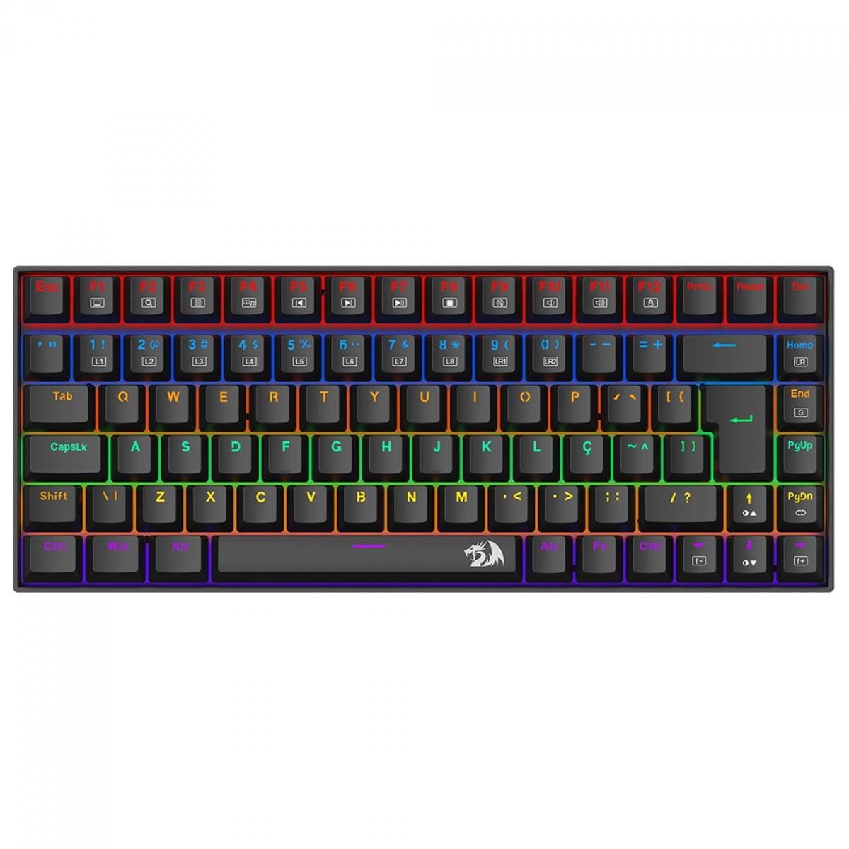 Teclado Gamer Mecânico Redragon Phantom Rainbow, USB, Switch Brown, ABNT2, 75%, Preto