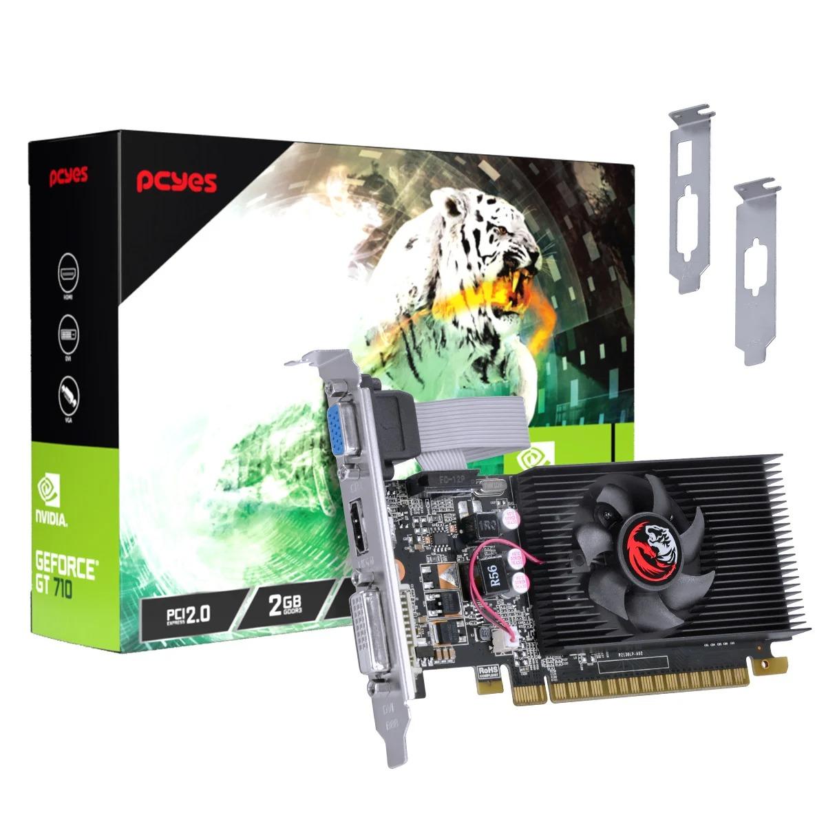 Placa de Vídeo GeForce GT 710 2GB DDR3 64BITS com Adap. Low Profile, HDMI/DVI/VGA, PCYes