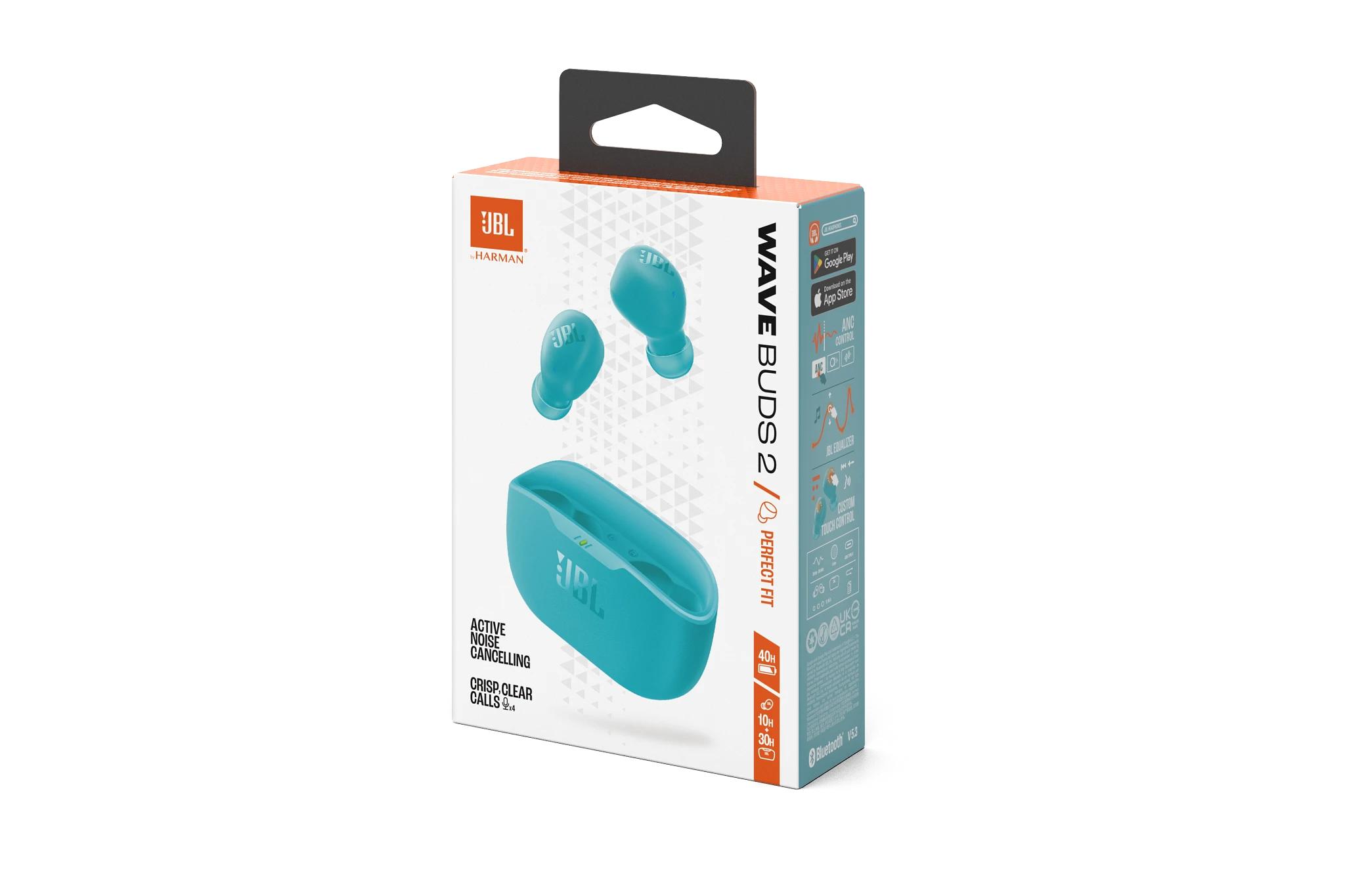 Fone de Ouvido JBL TWS Wave Buds 2 Azul, Bluetooth 5.3, Resistente a Água e Poeira, JBLWBUDS2BLU