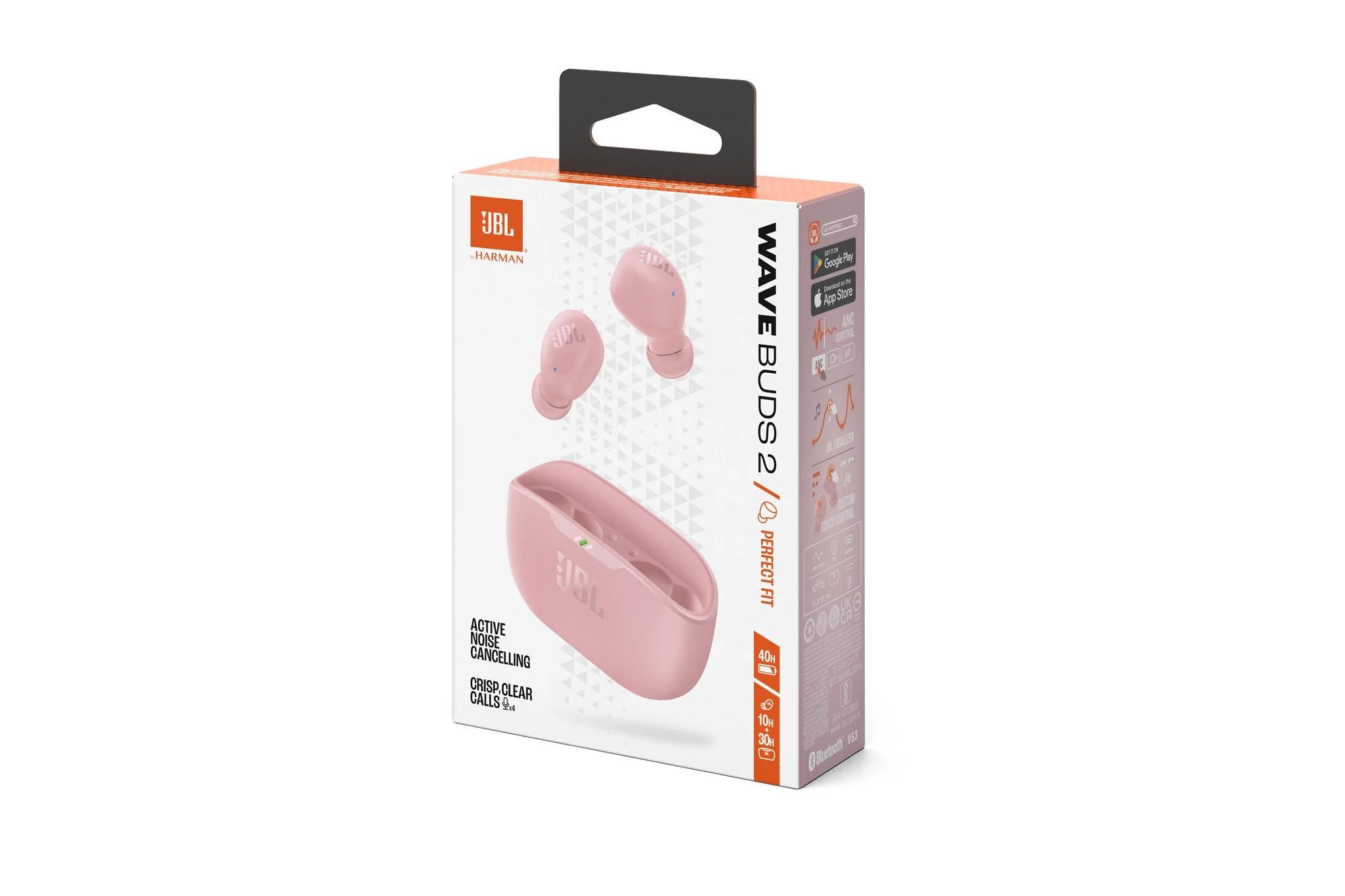 Fone de Ouvido JBL TWS Wave Buds 2 Rosa, Bluetooth 5.3, Resistente a Água e Poeira, JBLWBUDS2PIK