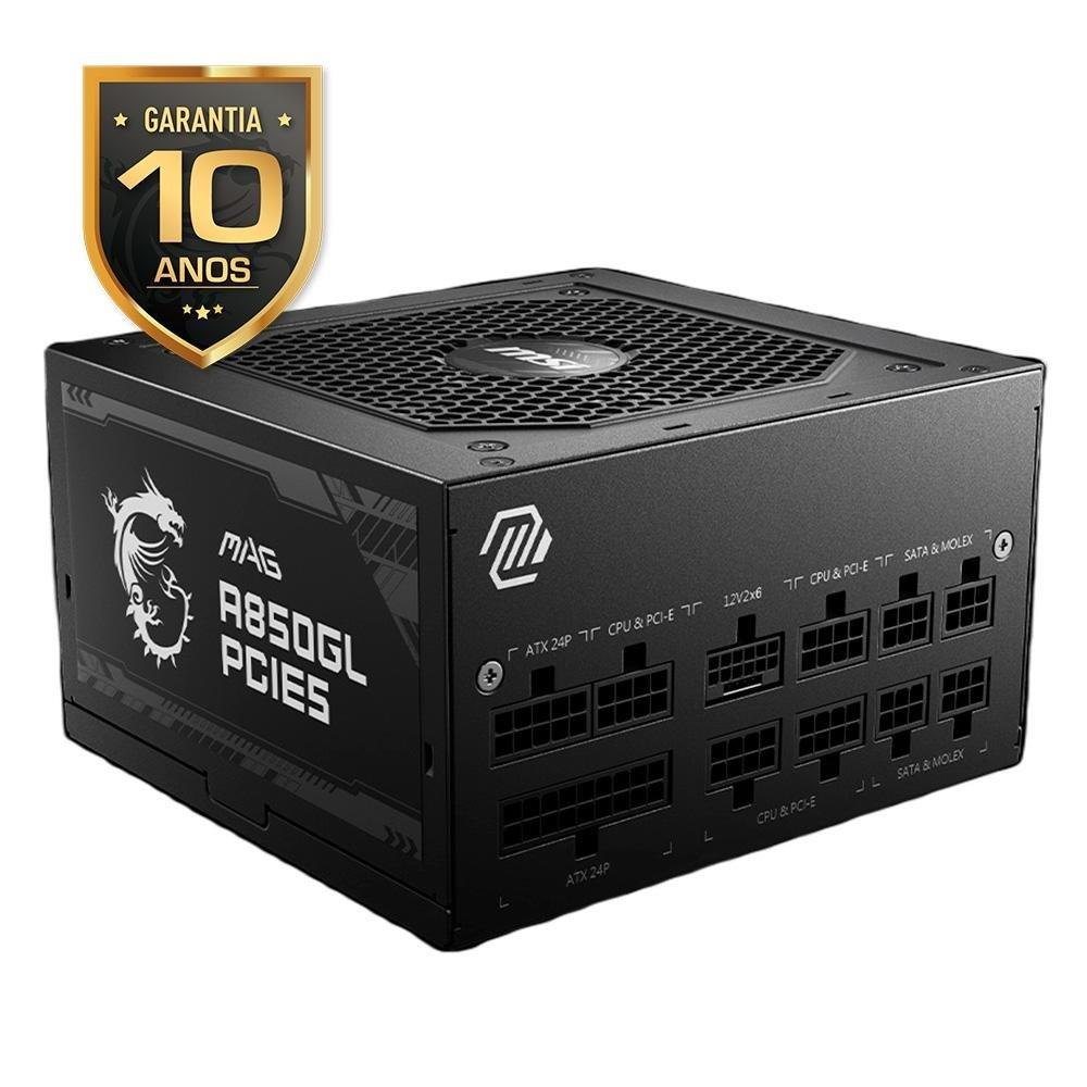 Fonte ATX 850W 80 Plus Gold MSI Mag A850GL PCIE5 PFC Ativo