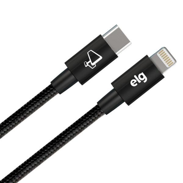 Cabo USB Tipo C para Lightning ELG em Nylon Reforcado 1 Metro Preto - TCL10B