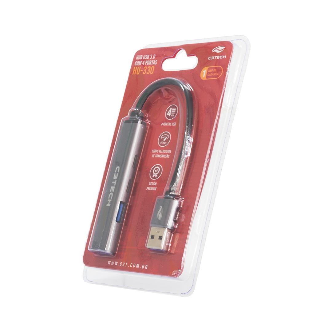 Hub USB 3.0 C3 Tech 4 em 1, 2 Portas USB, 2 Porta USB-C, HU-330SI