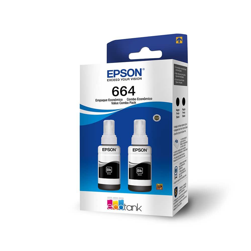 Refil de Tinta Epson Kit T664 Preta com 2 Unidades