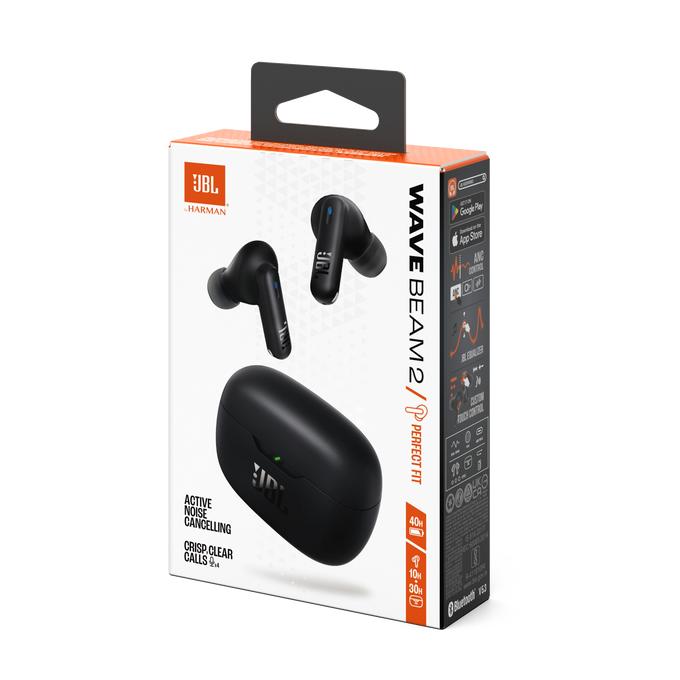 Fone de Ouvido JBL TWS Wave Beam 2 Preto, Bluetooth 5.3, Resistente a Água e Poeira, JBLWBEAM2BLK