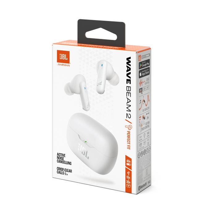 Fone de Ouvido JBL TWS Wave Beam 2 Branco, Bluetooth 5.3, Resistente a Água e Poeira, JBLWBEAM2WHT
