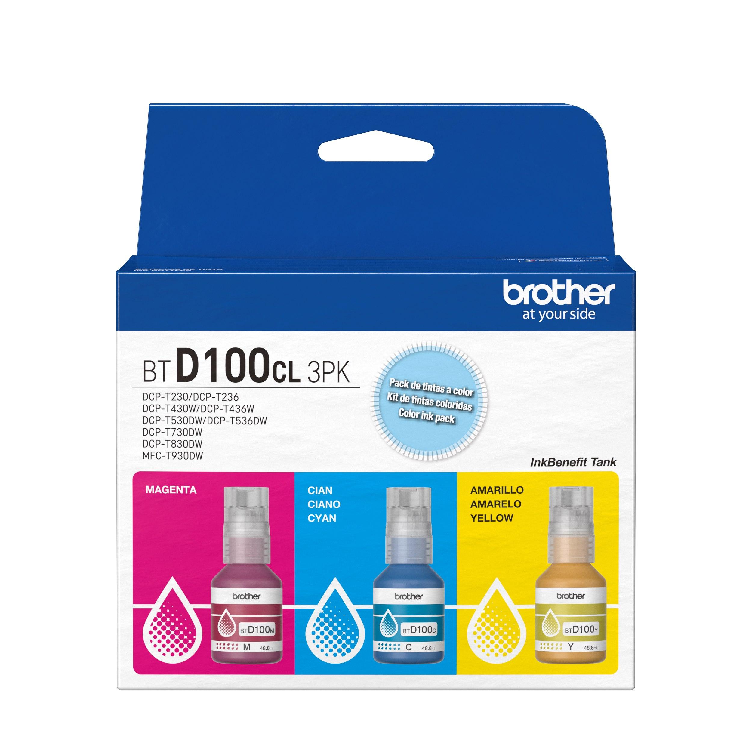 Refil de Tinta Brother Kit BTD1003PK Ciano, Magenta e Amarelo 48,8ml Cada