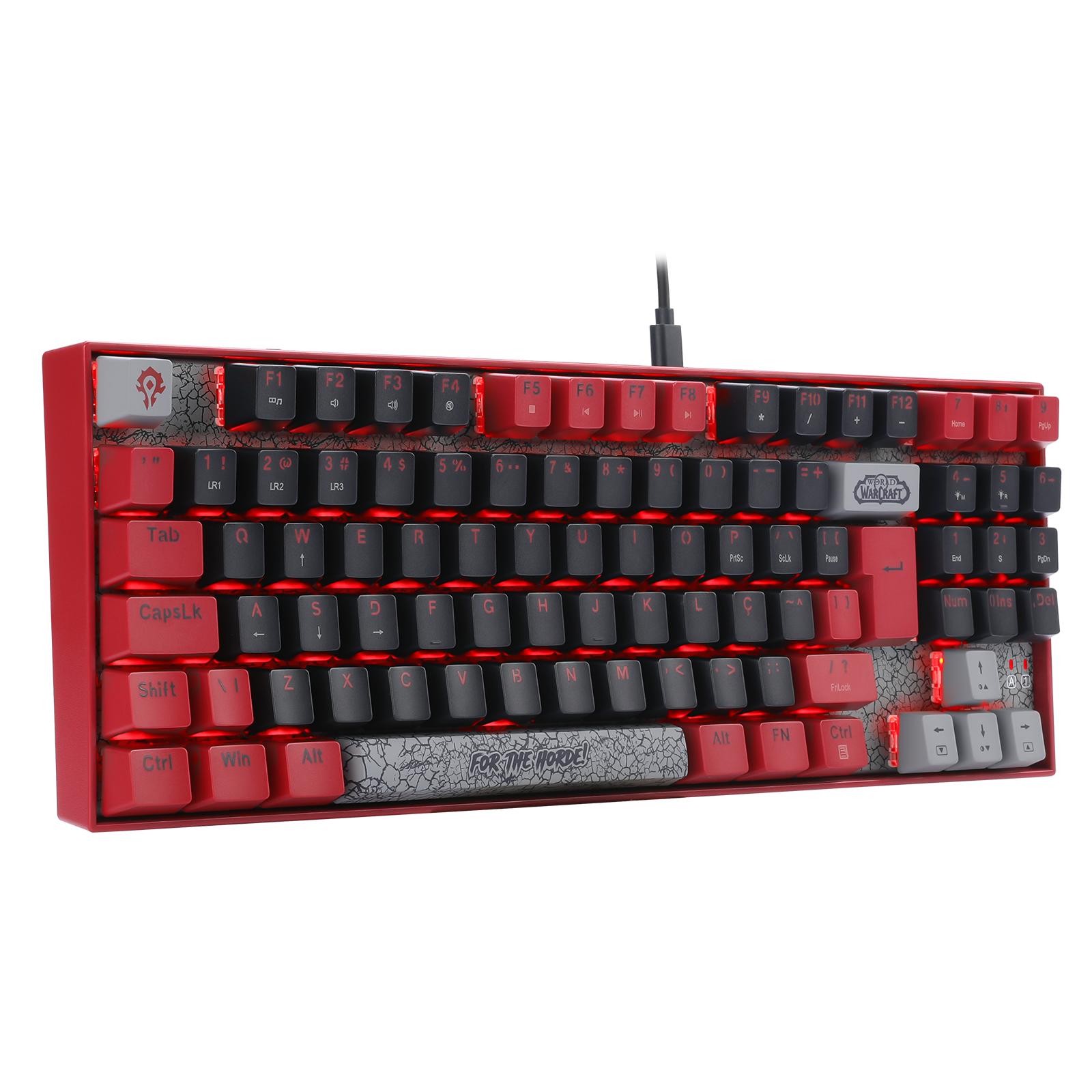 Teclado Gamer Mecânico Redragon World Of Warcraft Horda Preto e Vermelho Switch Blizzard