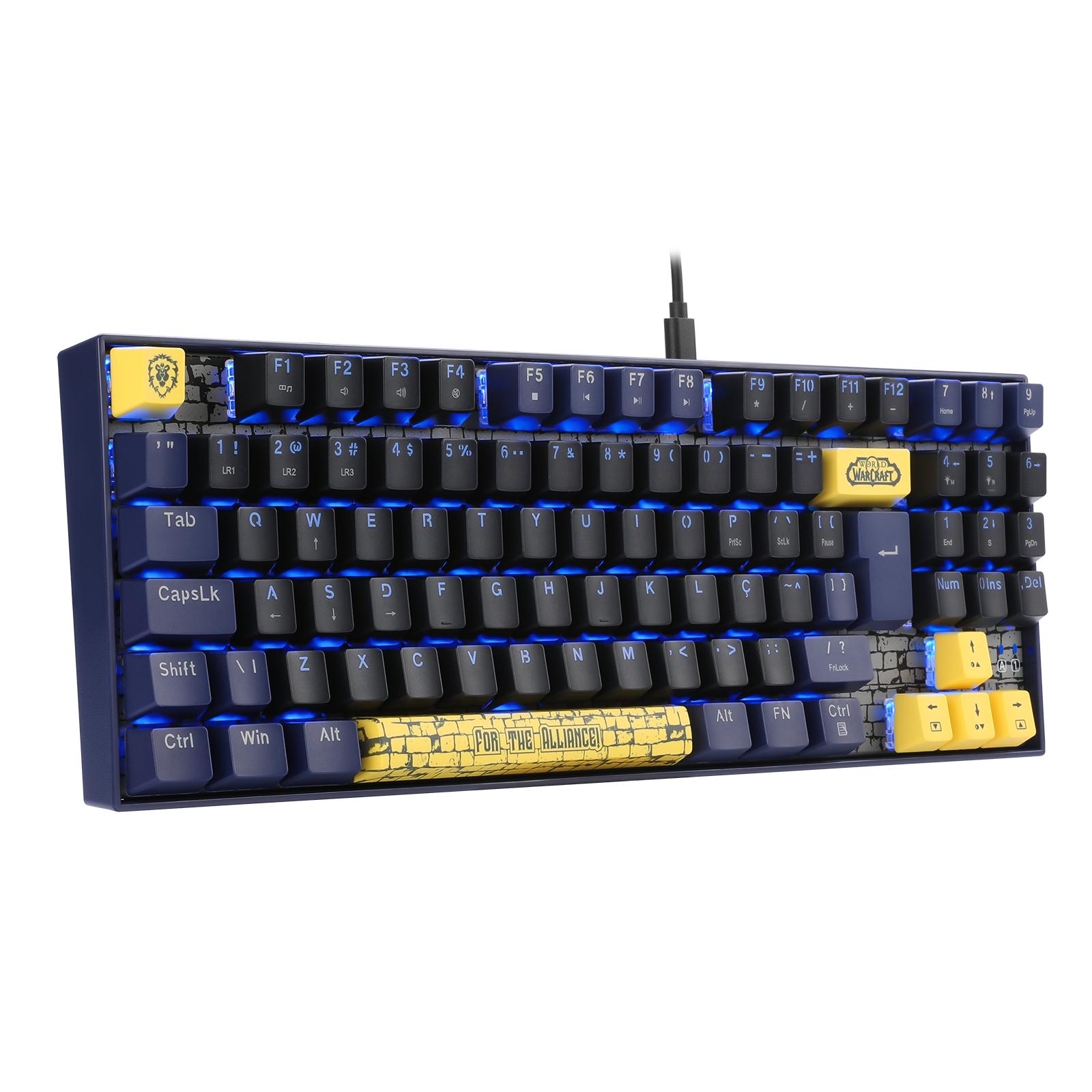 Teclado Gamer Mecânico Redragon World Of Warcraft Aliança Preto e Azul Switch Blizzard