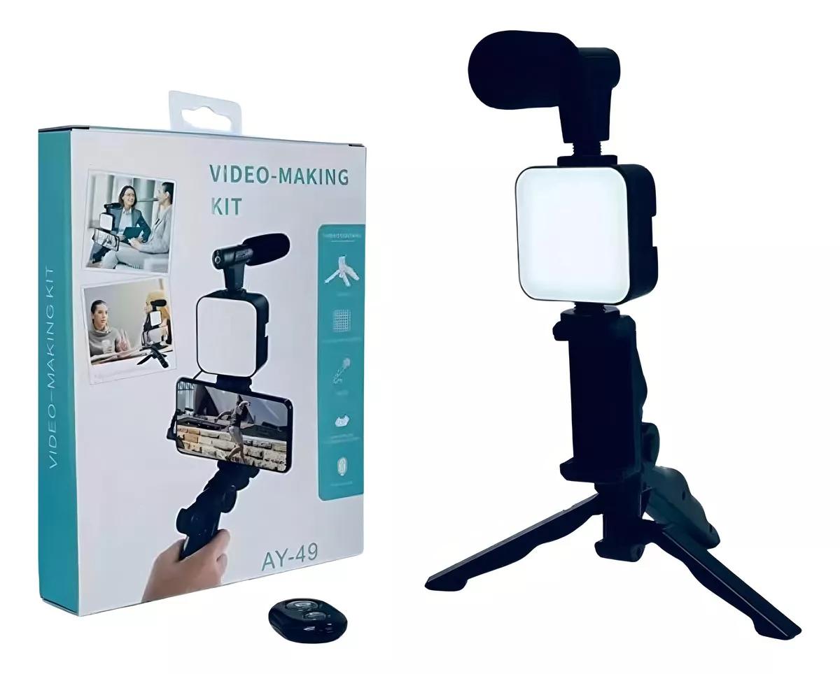 Kit Tripé de Mesa Bastão com Suporte para Celular, Mini LED, Microfone, Controle Bluetooth Selfie